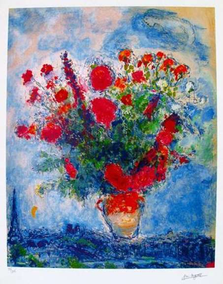 Limited Edition Marc Chagall Bouquet Over Paris