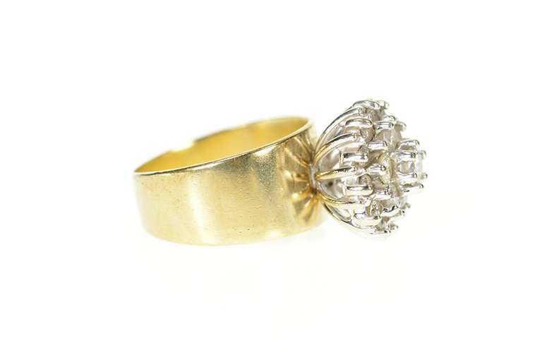 10K Yellow Gold 1.00 Ctw Retro Round Diamond Cluster Ring