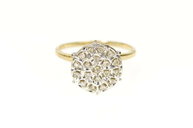 10K Yellow Gold Round Diamond Raised Retro Statement Ring