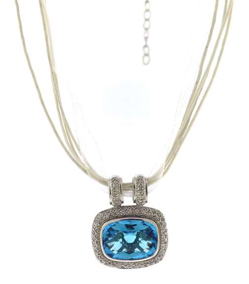 Fantastic Blue Topaz and Pave Diamond Pendant