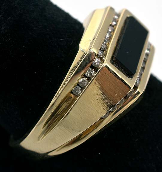 Heavy Onyx & Diamond Ring in Yellow Gold