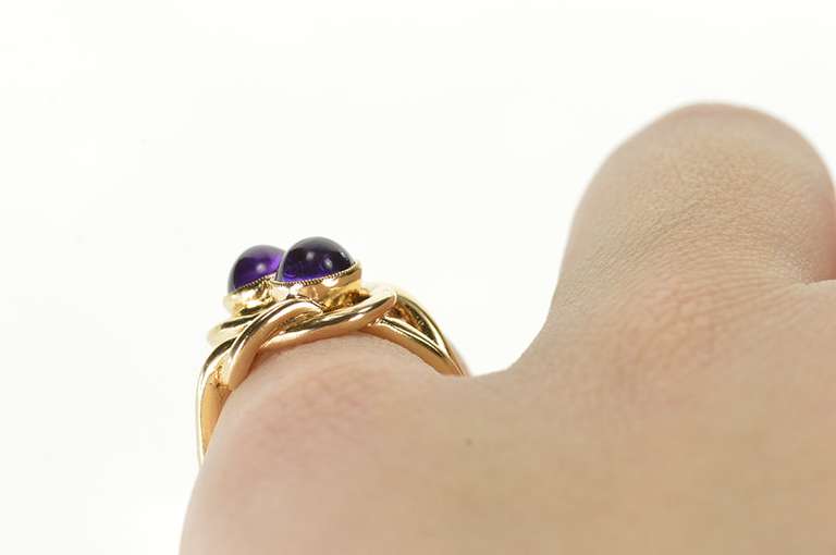 14K Yellow Gold Victorian Amethyst Cabochon Knot Statement Ring