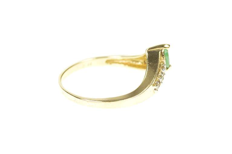 10K Yellow Gold Marquise Emerald Diamond Chevron Statement Ring