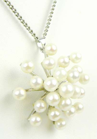 Vintage Sterling Pearl Snowflake Necklace