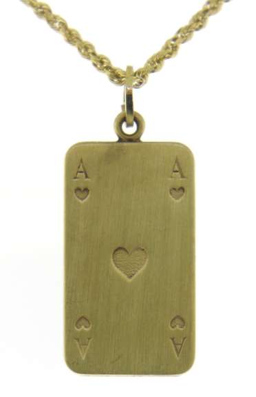Cute Ace of Hearts Card Yellow Gold Necklace