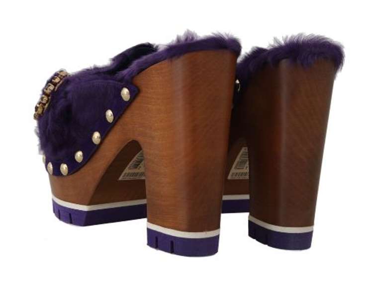 DOLCE & GABBANA  Purple Xiangao Fur Crystal Mules