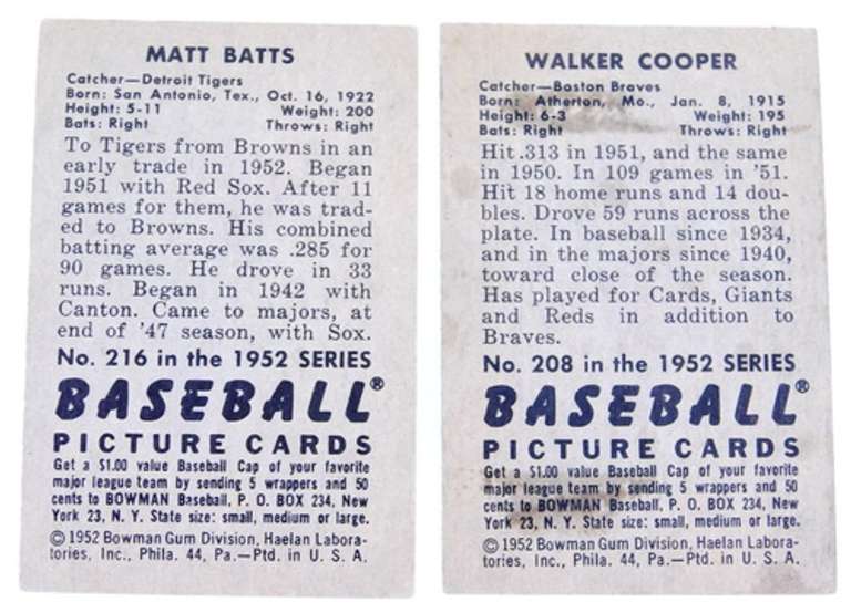 2 Bowman 1952 Baseball Cards