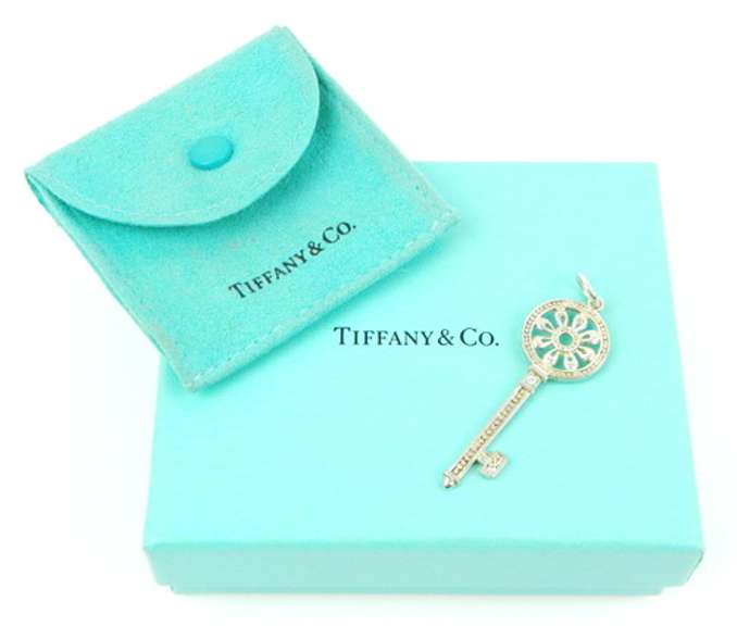 Tiffany & Co. Sterling Diamond Key Pendant w/Box