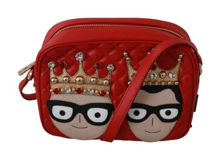 DOLCE & GABBANA  Red Crown Men Patch Crossbody Borse GLAM Leather Bag