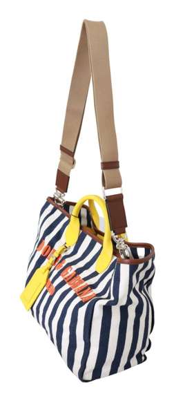 DOLCE & GABBANA  Yellow White Striped Shopping Borse Women Tote Cotton Bag