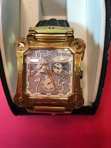 GOLD, BLACK & DIAMOND BA2RO MANS WRIST WATCH