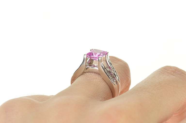 10K White Gold Princess Syn. Pink Sapphire Diamond Statement Ring