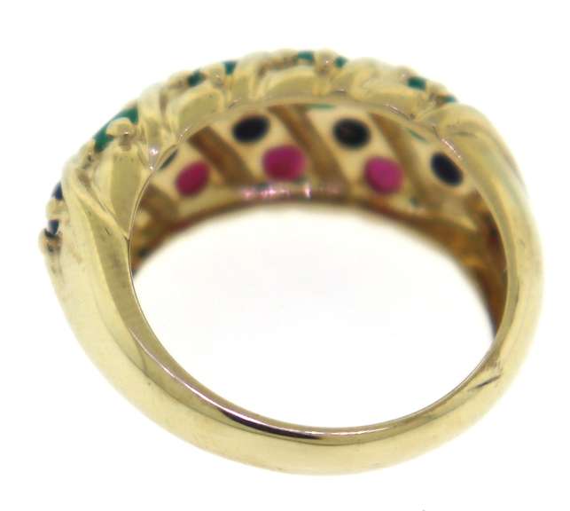 Amazing 14kt YG Ruby, Emerald and Sapphire 3-Row Band