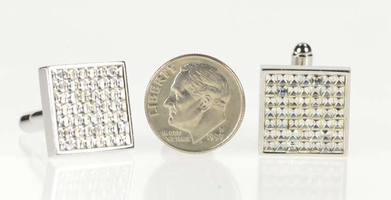 Sterling Silver Ermenegildo Zegna Square Cubic Zirconia Cuff Links
