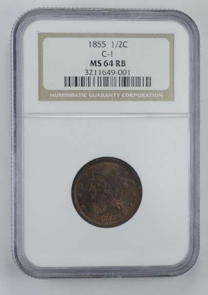 MS64 RB 1855 Braided Hair Half Cent - C-1 - Graded NGC