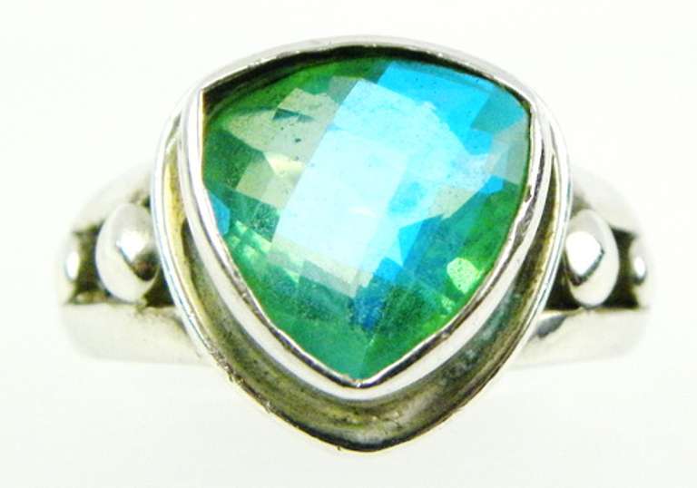 Sajen Green/Blue Rainbow Quartz Sterling Ring, 10.5