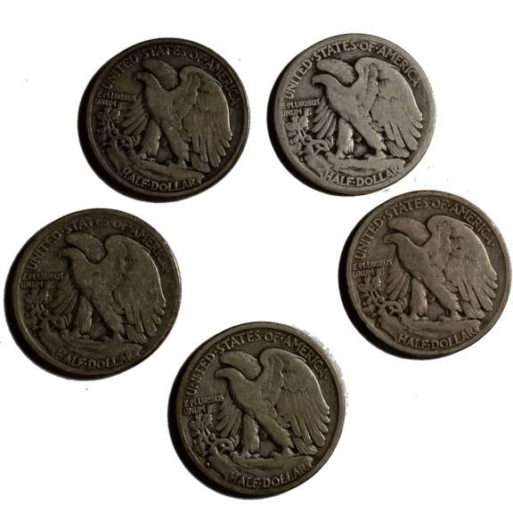 5 Early S Walking Liberty Halves