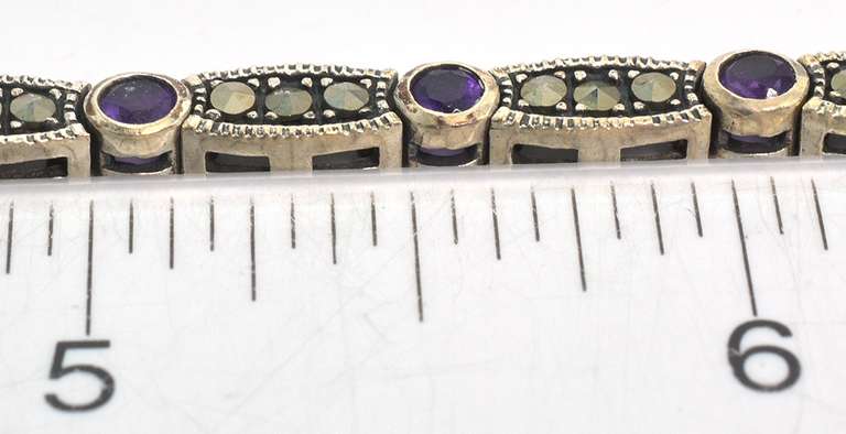 Vintage Sterling Silver Marcasite Amethyst Bracelet.