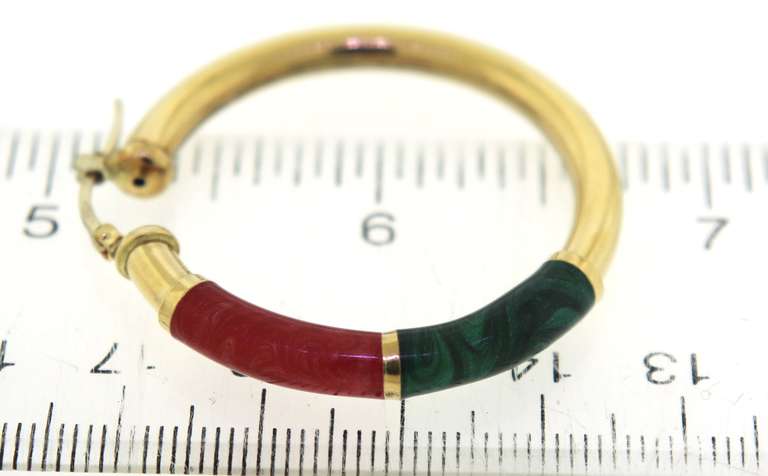 Wonderful Red & Green Enamel Hoop Earrings