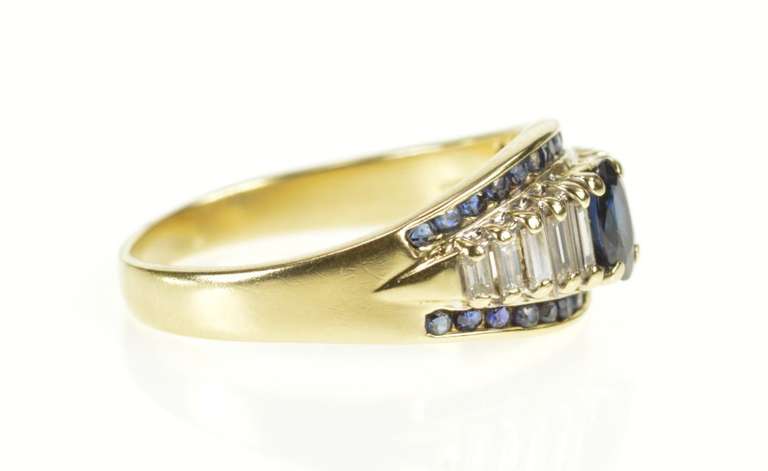 14K Yellow Gold Natural Sapphire Engagement Baguette Diamond Ring