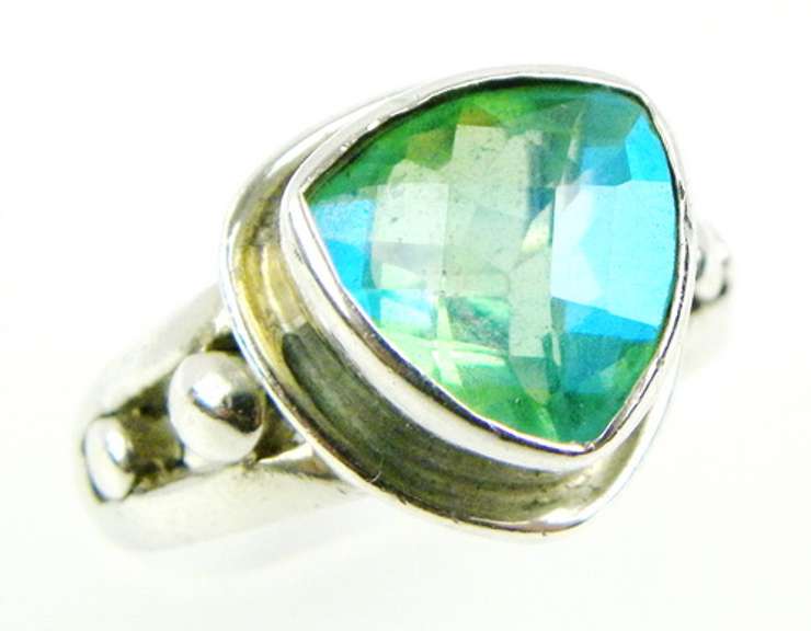 Sajen Green/Blue Rainbow Quartz Sterling Ring, 10.5