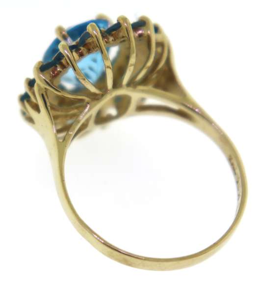 Fabulous Yellow Gold Blue Topaz and Diamond Accent Ring