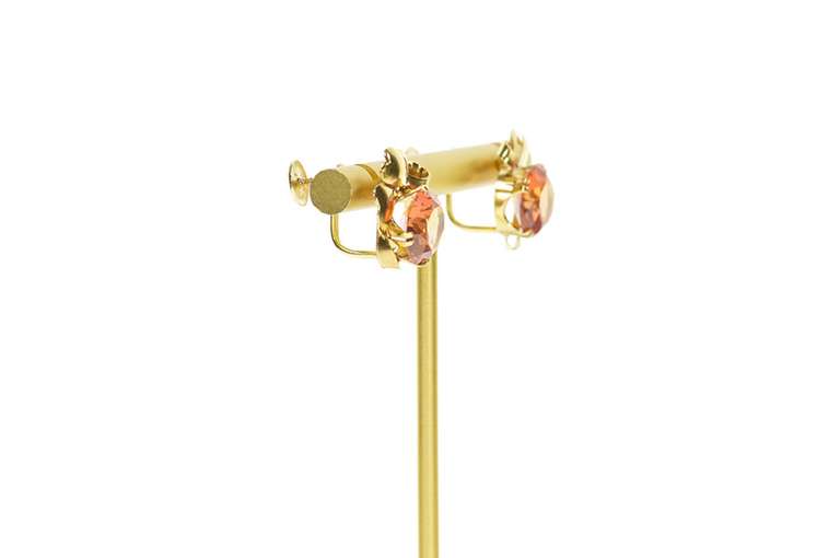 14K Yellow Gold 1960's Retro Sim. Mexican Fire Opal ScrewBack Earrings