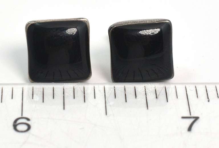 Sterling Silver Black Enamel  Earrings