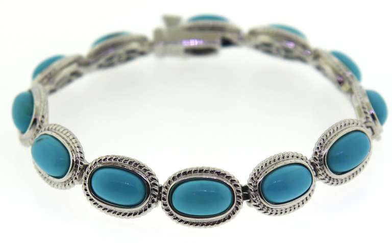 Sterling Silver Oval Turquoise Link Bracelet