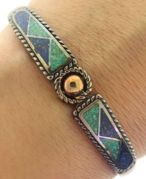 Sterling Silver Turquoise And Lapis Bracelet        Bracelet