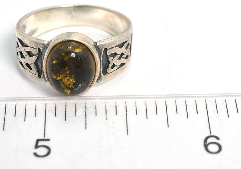 Vintage Sterling Silver Amber Ring