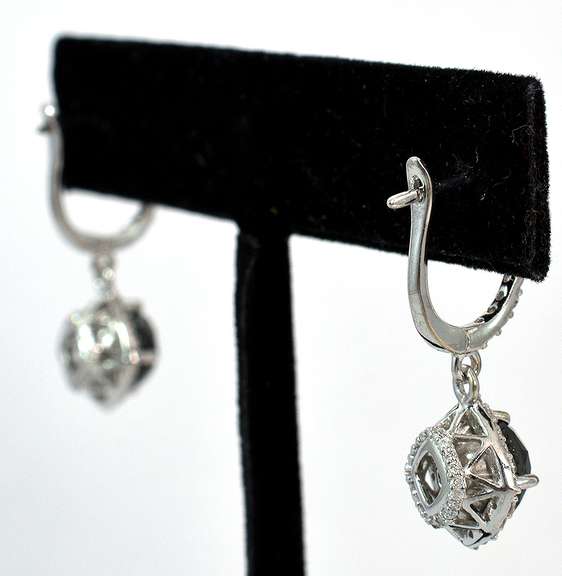 14K White Gold Black & White Diamond Earrings