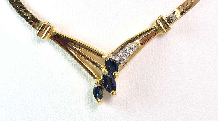 Classy Sapphire & Diamond Necklace in 14KT Yellow Gold