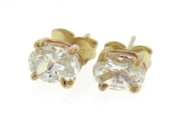 Elegant Oval Cubic Zirconia Yellow Gold Earrings
