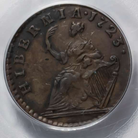 1723 Hibernia DELGRATIA Farthing AU 58 US Colonial