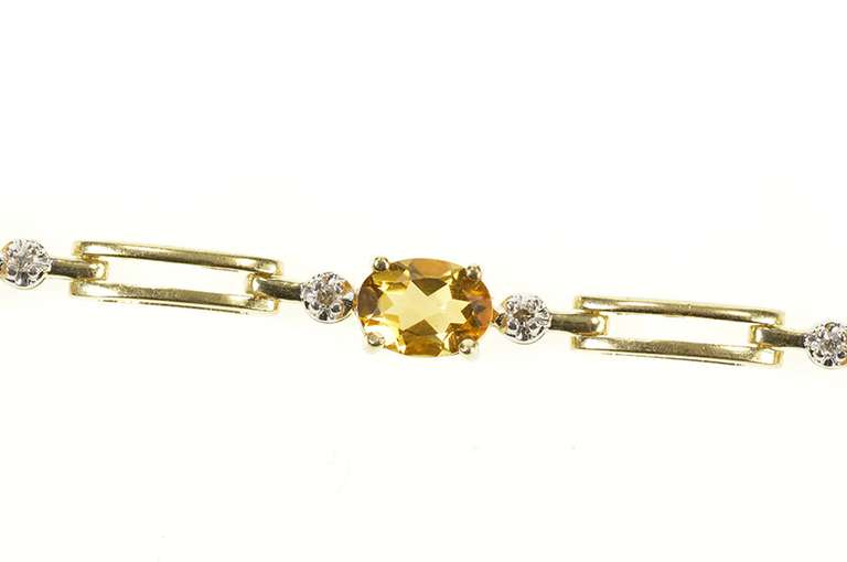 10K Yellow Gold Oval Citrine Diamond Accent Bar Link Tennis Bracelet