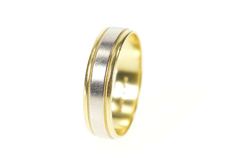 18K Yellow Gold 6.2mm Squared Two Tone Men's Wedding Band Ring