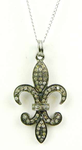 Sterling Pave Diamond Fleur-de-Lis Necklace