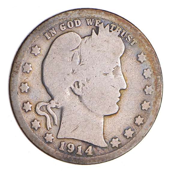 1914-S Barber Head Silver Quarter - Circulated