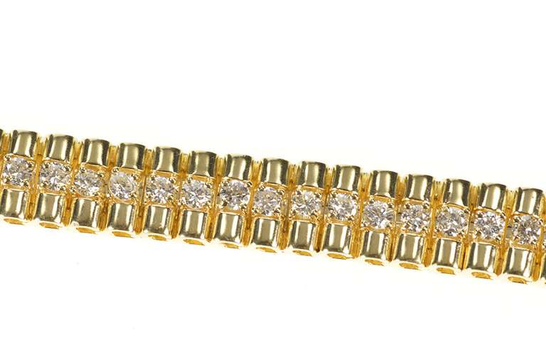 14K Yellow Gold 3.30 Ctw Diamond Curved Bar Link Tennis Bracelet