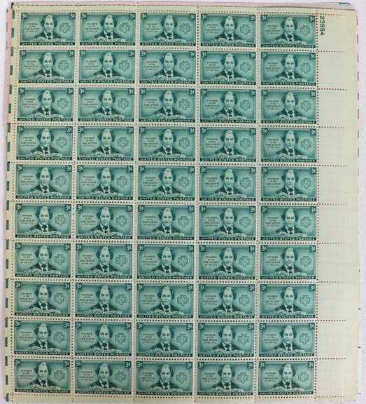 $75 Face Value In Mint Full Gum 3 Cent US Comm Sheets