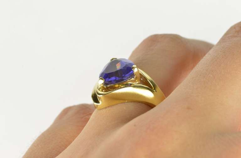 14K Yellow Gold Trillion Iolite Diamond Bypass Statement Ring