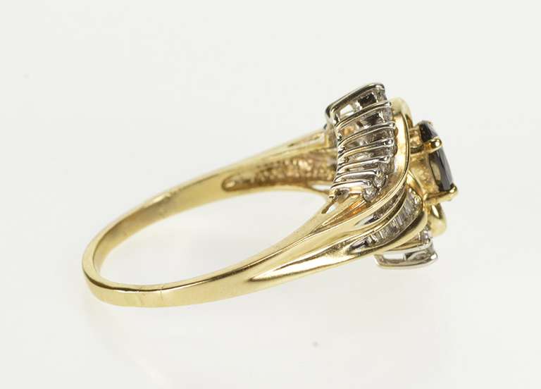 10K Yellow Gold 1.60 Ctw Sapphire Diamond Bypass Engagement Ring