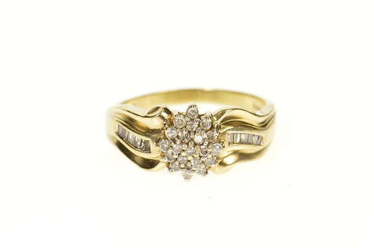 10K Yellow Gold Diamond Cluster Baguette Accent Bypass Ring