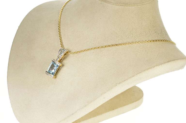 10K White Gold Faceted Blue Topaz Diamond Ornate Statement Pendant