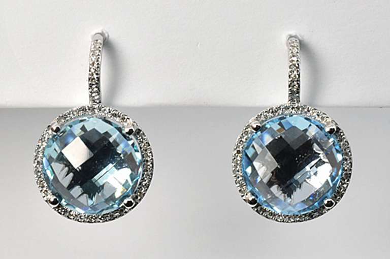 Proper Blue Topaz & Diamond Earrings in 14K WG