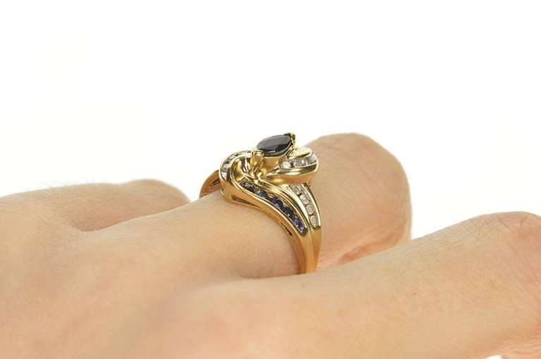 14K Yellow Gold Sapphire Diamond Bypass Engagement Ring