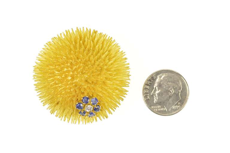 18K Yellow Gold 0.56Ctw Tiffany Co Sapphire Diamond Urchin Pin/Brooch