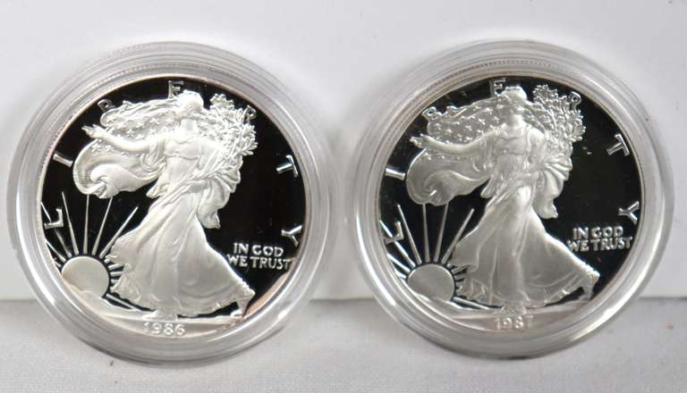 1986 S &1987 S Proof Silver Eagles With Boxs And Papers