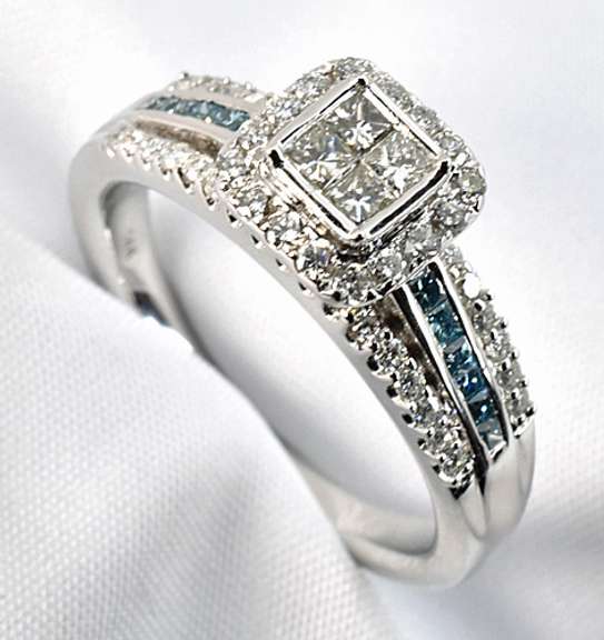 Dazzling .79 TCW Blue & White Diamond 14K WG  Ring